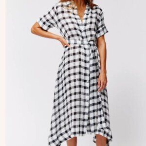 LISA MARIE FERNANDEZ B&W gauze gingham shirt dress with Belt SZ MED